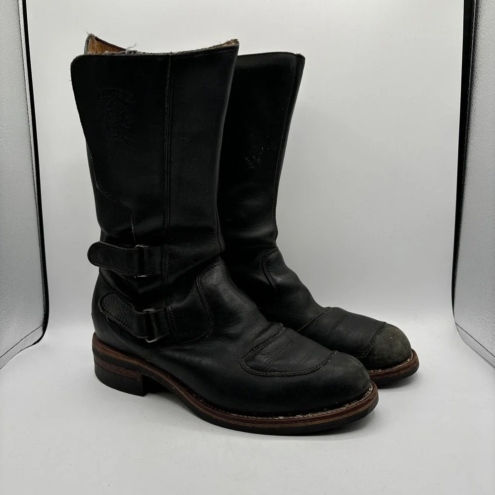 Chippewa Rally Biker Boot Men's 12 D 27862 Black Odessa Leather Hook & Loop‎